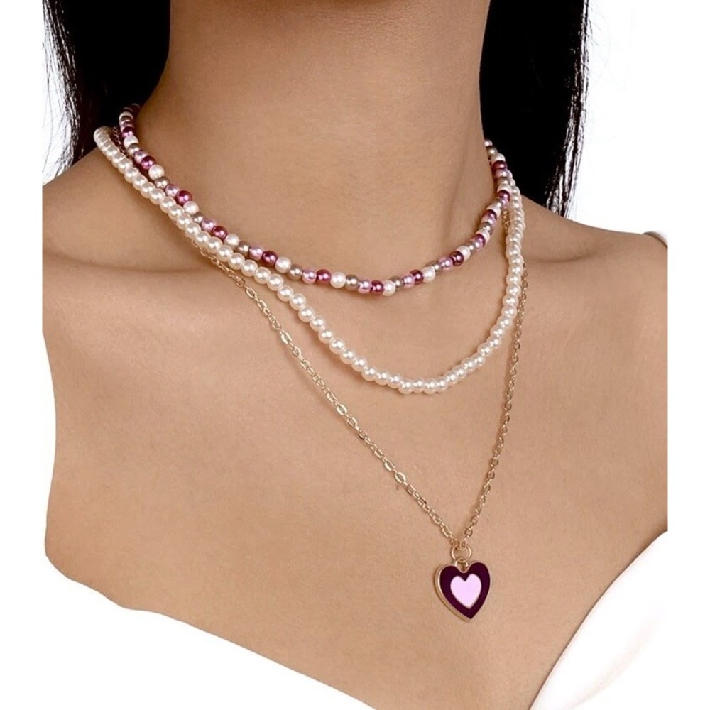 Beaded Layered Necklace Purple Heart Choker  Fashion Jewelry Dainty‎ Boho Hippie